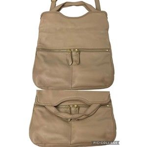 Fossil Erin Pebbled Leather Large Foldover Tote Crossbody Handbag Purse Boho